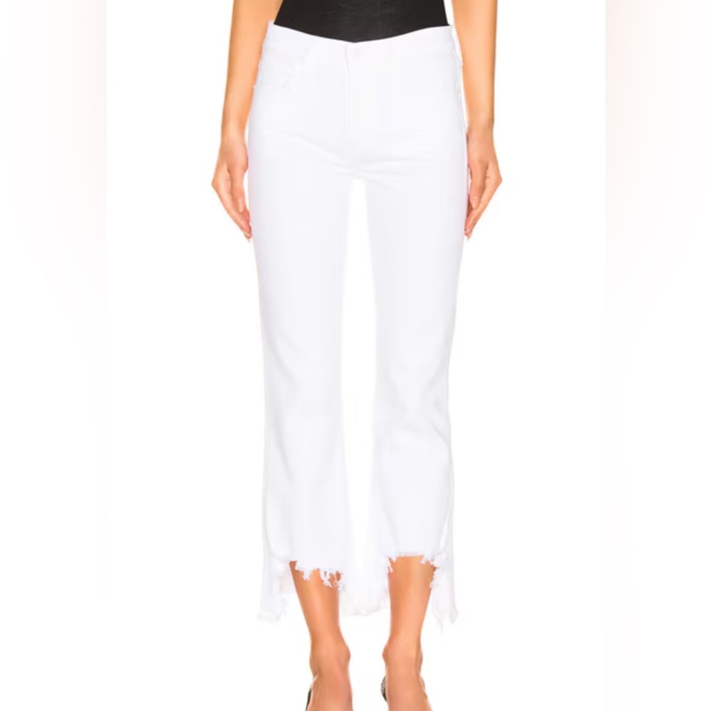 MOTHER the dutchie ankle distressed flare white jeans